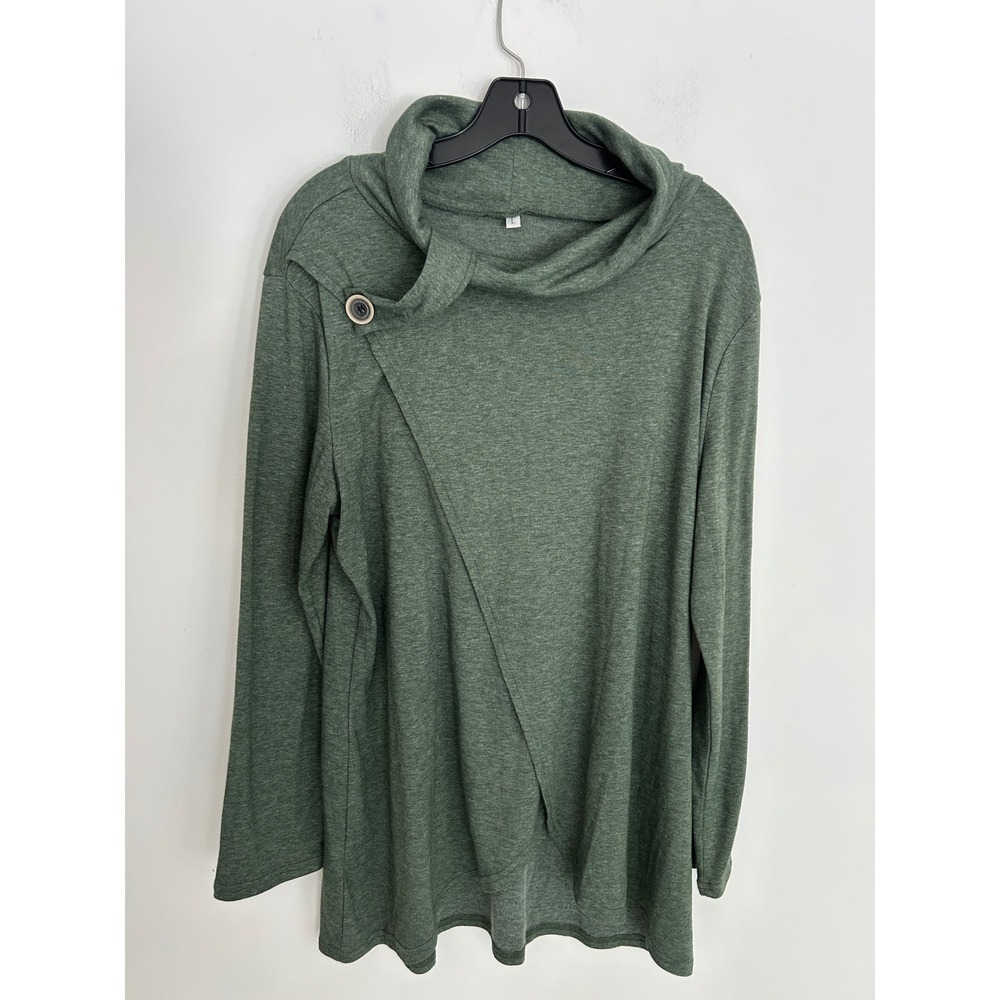 Green Asymmetric Wrap Cowl Neck Long Sleeve Pullover‎ Tunic Top Large